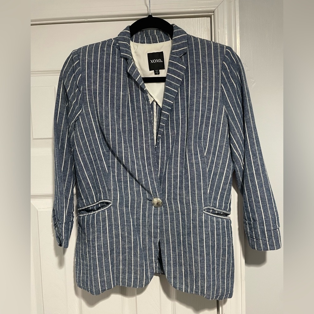 XOXO Navy and White Pinstripe Blazer